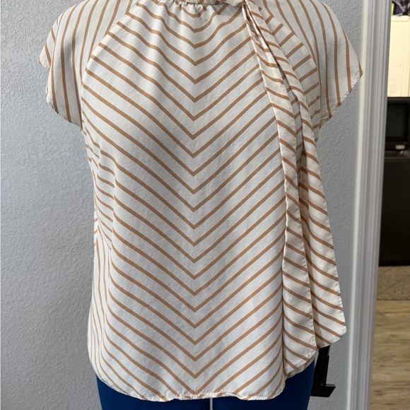 Talbots Tops - Talbots Cream and Tan Chevron Short Sleeve Blouse